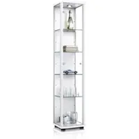 K-Möbel Vitrinekast met glas staand met 1 deur, 4 in hoogte verstelbare glasplanken - Vitrinekast met led verlichting - 176x37x33 cm - Wit