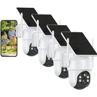 IeGeek TWUFY Q04 Solocamera - 4MP Draadloze Beveiligingscamera voor Buiten - 360° Dekking - Geïntegreerd Zonnepaneel - AI-Bewegingsdetectie - Bundelvoordeel - 4 Stuks