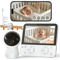 Boifun Babyfoon met camera - Baby Monitor met 2 Camera's - Babyfoon met Camera en App - AI-detectie (Slapen op de Buik en Gezichtsgebied) - Nachtlampje - 5.5 Inch Scherm - Video & Audio