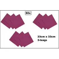 Wefiesta 60x Servetten paars 33cm x 33cm - 3 laags - Cocktail servet diner eten knoeien restaurant BBQ thema feest verjaardag feest