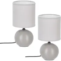 Atmosphera Timéo Bol Tafellamp - Keramische Lamp - Set van 2 - Moderne Tafellamp met Kabel - Sfeerverlichting voor Woonkamer - Slaapkamer - Bureau - 25cm in Hoogte - Grijs