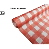 Wefiesta 2x Tafelrol tafelkleed Boerenbont rood-wit 120cm x 800cm papier- ruit diner food festival eten fun thema feest party
