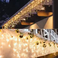Salcar 10 meter, 400 LED-lichtketting, "IJzelregen" LED-lichtketting, kerstverlichting, lichtgordijn voor ramen, 8 lichtmodi met geheugenfunctie - warm wit
