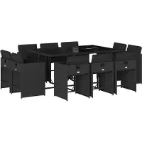 vidaXL 11-delige Tuinset met kussens poly rattan zwart