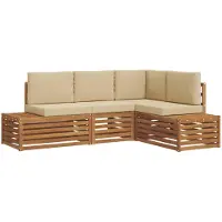 vidaXL Buiten bank set met kussen 4 Stuk Natuurlijk en Beige