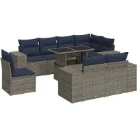 vidaXL 9-delige Loungeset met kussens poly rattan acacia grijs