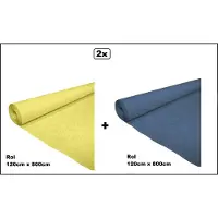 Wefiesta 2x Tafelrol tafelkleed geel en blauw 120cm x 800cm papier - totaal 16 meter - Party diner food festival eten fun thema feest party