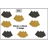 Wefiesta 40x Servetten goud en zwart 24cm x 24cm - 3 laags - Black and gold party Cocktail servet diner eten knoeien restaurant BBQ thema feest verjaardag feest