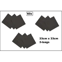 Wefiesta 60x Servetten zwart 33cm x 33cm - 3 laags - Cocktail servet diner eten knoeien restaurant BBQ thema feest verjaardag feest