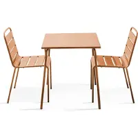 Oviala - Set van een vierkante tuin tafel en 2 Karamel stalen stoelen - Palavas