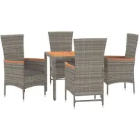 vidaXL 5-delige Tuinset met kussens poly rattan grijs