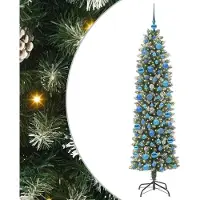 Syfax Kunstmatige slanke kerstboom met 300 LED Groen en Wit 180 cm
