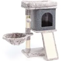 Fudajo Krabbenboom in grijs, 71,5 cm hoog, krabbenboom voor katten met uitkijkplatform, kattenboom met ligplaats, krabplank en huis, klimboom voor katten