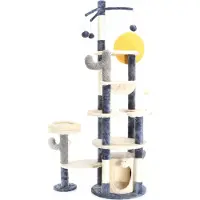 Fudajo kraboom in cactusstijl, donkergrijs, 172 cm. Kraboom voor katten met kattenhuis en ligplaats, voorzien van sisal, kattenmeubel met speeltjes