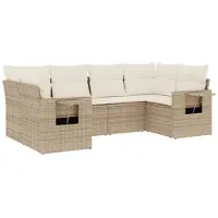 vidaXL 6-delige Loungeset met kussens poly rattan beige