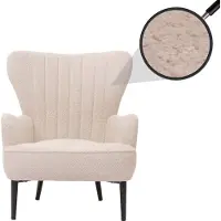 Mendler Loungestoel -K37, cocktail/oor fauteuil gestoffeerde stoel retro vintage stof chenille (500g/m²) Oeko-Tex ~ crème-beige