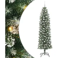 vidaXL Kunstmatige slanke kerstboom Groen en Wit 240 cm