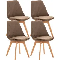 CLP 4-delige set Linares eetkamerstoelen met rugleuning en gestoffeerd op beukenhouten frame Fluweel/donkerbruin