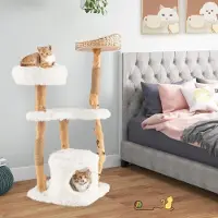 Northix 124 cm. Houten kattenboom met sisal krabpalen