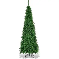 Northix 200 cm hoge, smalle kerstboom met warmwitte LED-verlichting, kunststof, groene kleur
