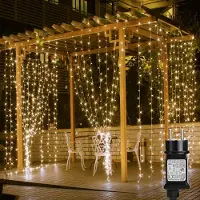 ROSNEK LED-lichtgordijn, 3x3 meter, 8 lichtmodi, 31V, warmwit. Waterdichte lichtketting met timer en geheugenfuncties, geschikt voor binnen- en buitendecoratie, tuin, kerst, feestjes