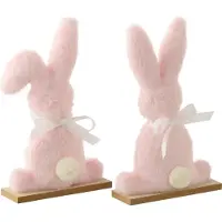 J-Line decoratie Konijn - polyester - lichtroze - small - doos van 2