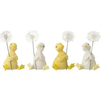 J-Line decoratie Eend Bloem - polyresin - wit/geel - 4 stuks