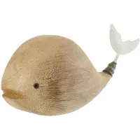 J-Line decoratie Walvis - hout - naturel/wit - small - 2 stuks