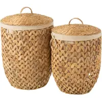 J-Line Set of 2 laundry baskets + lid water hyacinth natural