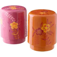 J-Line kruk Bloemen - metaal - roze/oranje - set van 2