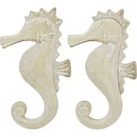 J-Line decoratie Zeepaard Witkalk - hout/touw - naturel - set van 2