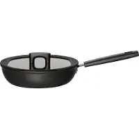 Fiskars Hard Face, Ronde braadpan met schwenkfunctie, zwart, aluminium, 2,8 liter, keramisch, geschikt voor gas, halogeen, inductie, met afgesloten platte bodem