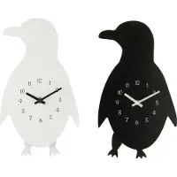 J-Line klok Pinguin - hout - wit/zwart - 2 stuks