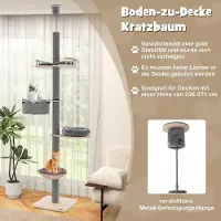 Northio Kartonnen krabpaal, hoogte 236-271 cm, van vloer tot plafond, kattenmeubel, hout, grijs