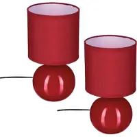 Atmosphera Timéo Bol Tafellamp - Keramische Lamp - Set van 2 - Moderne Tafellamp met Kabel - Sfeerverlichting voor Woonkamer - Slaapkamer - Bureau - 25cm in Hoogte - Rood