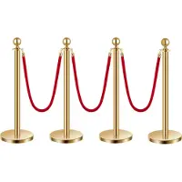 Vevor Drijvende barrière (4 stuks) met 3 rode fluwelen touwen (1,5 m lang)