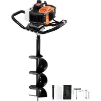 Vevor 52CC 1450W benzine grondboor met 8-inch kernboren en 1 verlengstang, paalhekgatengraver voor landbouwgrond, tuinplanten, oranje + zwart