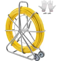 Vevor 200m 5/16" Duct Rodder Draadtrekker Kabelgeleider Hengel met Stalen Reel Stand 3 Trekkoppen Visgereedschap voor Muren en Elektrische Draden Niet-geleidend