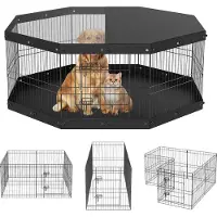 Vevor Puppy Playpen 8-delige puppyren 609,6 cm hoog Dierenren met vloermat en deksel van 600D Oxford-stof Hondenren van Q235 Hondenren met vrije uitloop
