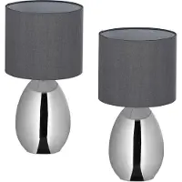 Relaxdays – Nachtlampje Set Van 2 – 33,5 x 18 cm – Voorzien Van Stoffen Kap En Snoerschakelaar En E14 Fitting – Voor Slaapkamer En Woonkamer – Zilver Staal En Grijs Polyester