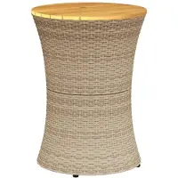 vidaXL Tuinbijzettafel trommelvormig poly rattan en massief hout beige