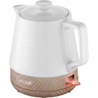 Concept RK0060 1,0 liter keramische waterkoker, witte kleur plus houtstructuur