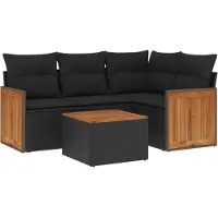 vidaXL 5-delige tuinmeubelset met kussens, zwart, polyrotan