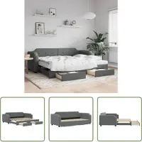 The Living Store Living Store uitschuifbaar dagbed met lades, donkergrijs, 100x200 cm, stof