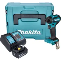 Makita Boormachine + slagboor, DDF 083 ST1J Accuboormachine 18 V 40 Nm 1/4'' borstelloos + 1x oplaadbare accu 5.0 Ah + lader + (Oplaadbare batterij)