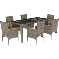 vidaXL 7-delige Tuinset met kussens poly rattan en glas grijs