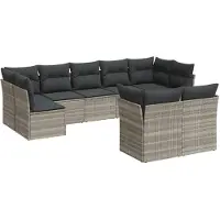 vidaXL 9-delige Loungeset met kussens poly rattan lichtgrijs