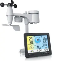 Brandson funkweerstation met WLAN en 5-in-1 buitensensor, professionele weerstation met LCD-kleurendisplay, windmeter, regenmeter, weergave van weergegevens via app, weersvoorspelling, zwart