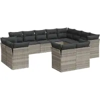 vidaXL 12-delige Loungeset met kussens poly rattan lichtgrijs