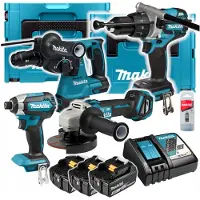 Makita DLX4104TJ1 Combiset - DHP492 Accu Klopboormachine + DGA513 Haakse Slijper + DHR243Z boorhamer + DTD153 slagschroevendraaier | 18v 5.0Ah Li-ion - DLX4104TJ1